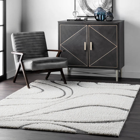 Augustan BEIGE Ripple Collection Plush Shag Rug - Image 1