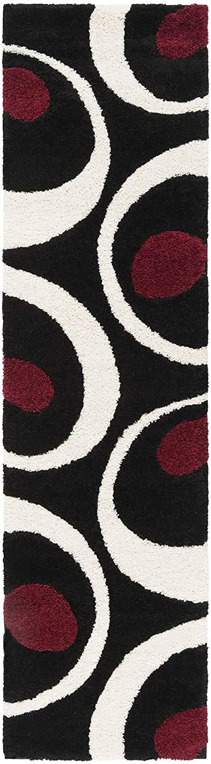 Augustan BLACK Ripple Collection Plush Shag Rug Runner Rug - Image 1