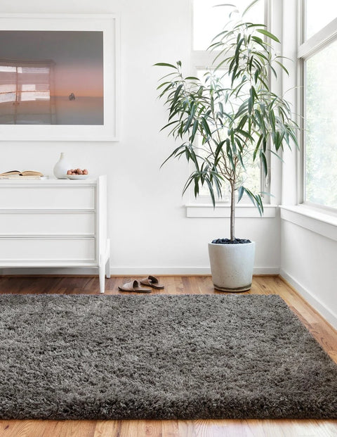Charcoal Solid Plush Shag Rug - Image 1