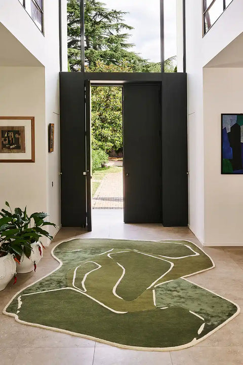 khaki Irregular Hand-Tufted Wool Rug - Image 1