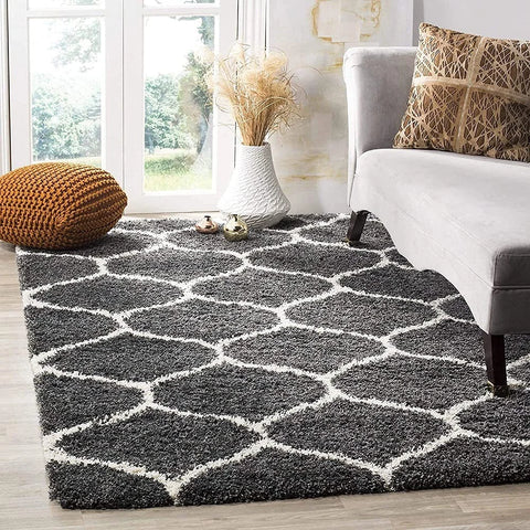 Morocco CHARCOAL & IVORY Retro Collection Plush Shag Rug - Image 1