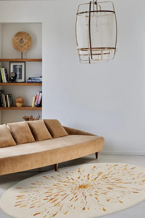 Ochre Oval Hand-Tufted Wool Rug Oval Rug - Image 1