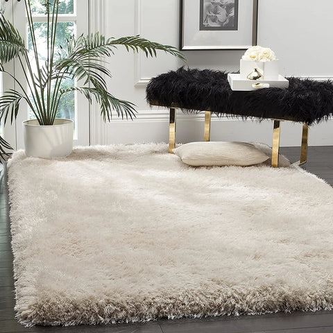 Pearly Ivory Solid Plush Shag Rug - Image 1