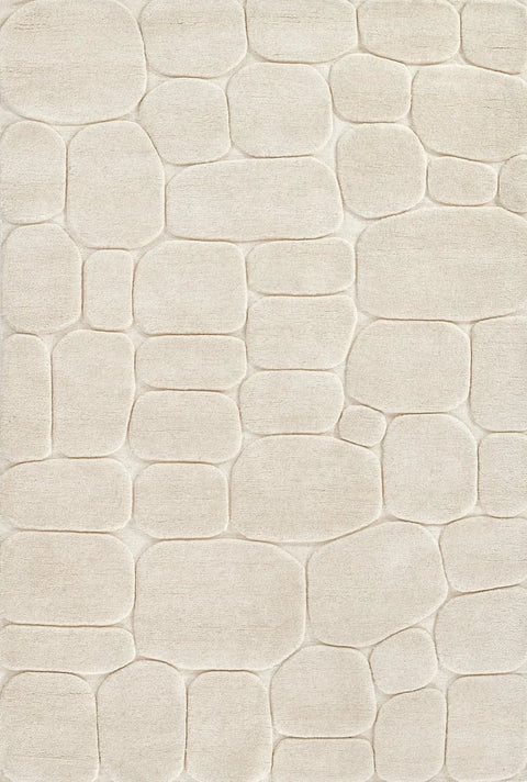 Pebble Ivory Geometric Hand-Tufted Wool Rug - Image 1