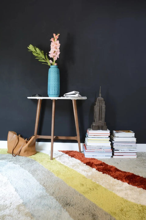 Retro Ivory, Grey, Red Modern Plush Shag Rug - Image 1