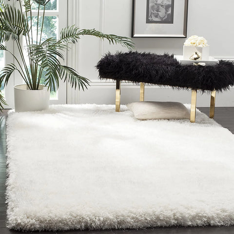 Snow White Solid Plush Shag Rug