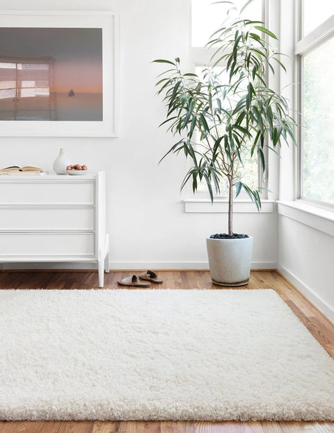 White Solid Plush Shag Rug