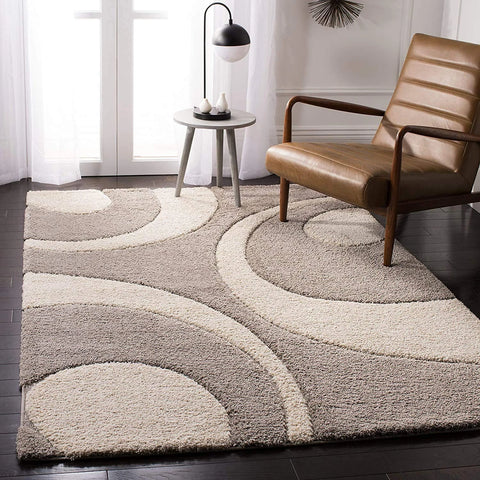 Augustan BEIGE & OFF IVORY Ripple Collection Plush Shag Rug - Image 1