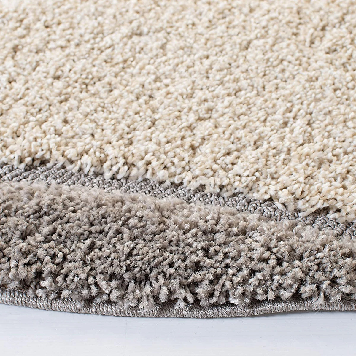 Augustan BEIGE & OFF IVORY Ripple Collection Plush Shag Rug Round Rug - Image 2