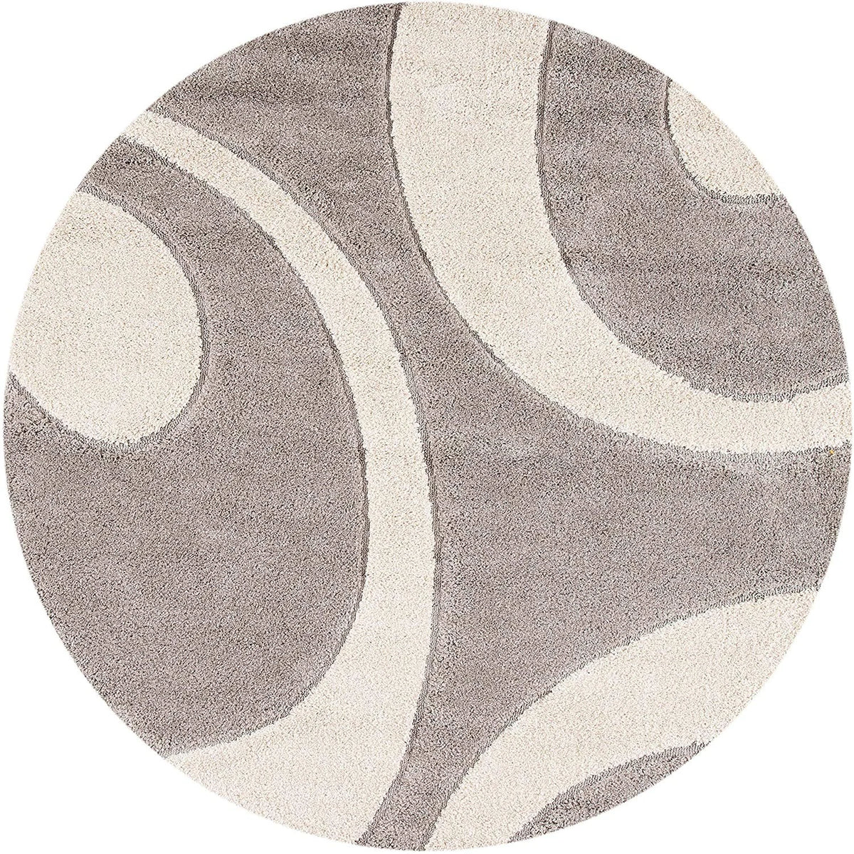 Augustan BEIGE & OFF IVORY Ripple Collection Plush Shag Rug Round Rug - Image 4