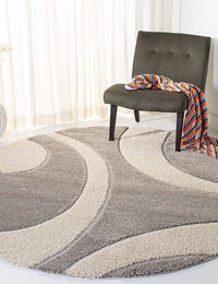 Augustan BEIGE & OFF IVORY Ripple Collection Plush Shag Rug Round Rug - Image 5