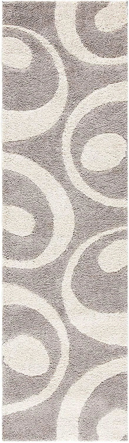 Augustan BEIGE & OFF IVORY Ripple Collection Plush Shag Rug Runner Rug - Image 1