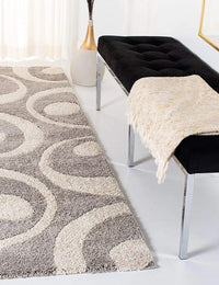 Augustan BEIGE & OFF IVORY Ripple Collection Plush Shag Rug Runner Rug - Image 2