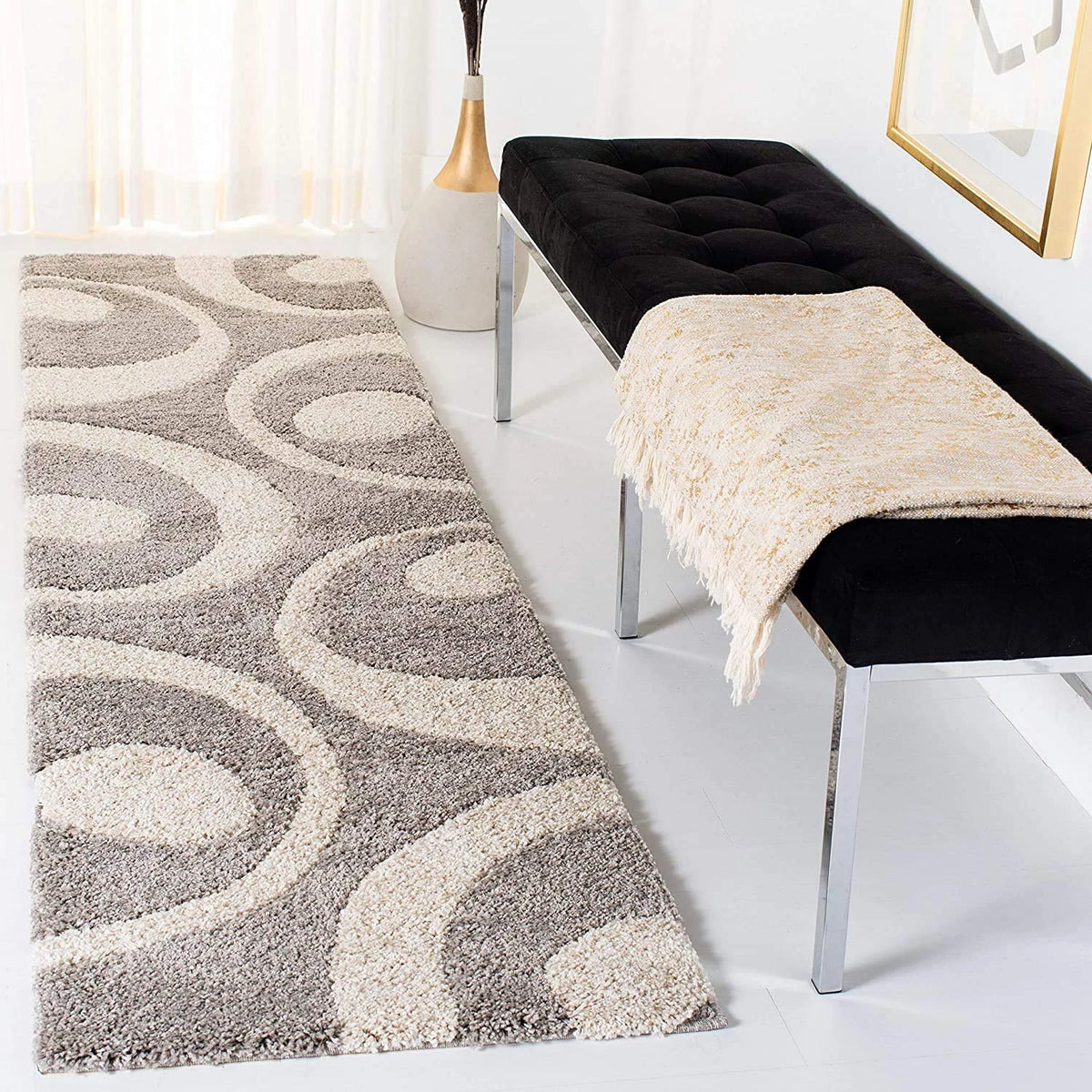 Augustan BEIGE & OFF IVORY Ripple Collection Plush Shag Rug Runner Rug - Image 2