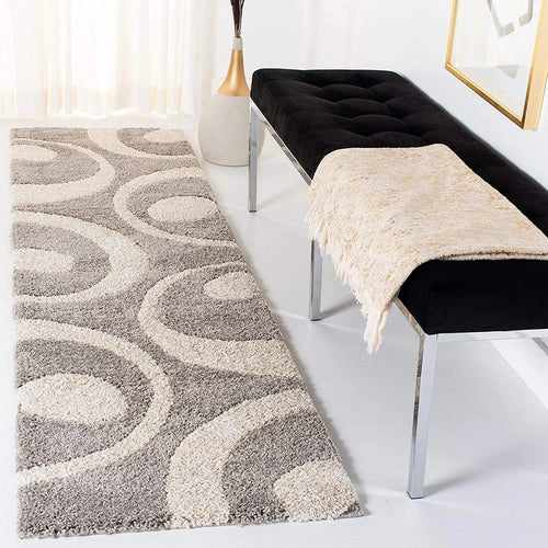 Augustan BEIGE & OFF IVORY Ripple Collection Plush Shag Rug Runner Rug - Image 2
