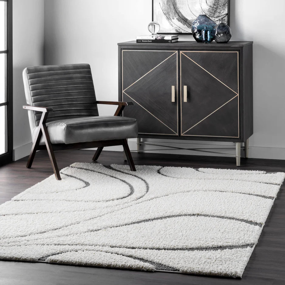 Augustan BEIGE Ripple Collection Plush Shag Rug - Image 1