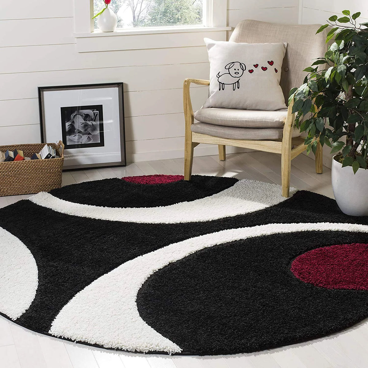 Augustan BLACK Ripple Collection Plush Shag Rug Round Rug - Image 1