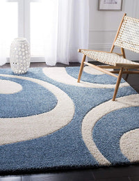 Augustan BLUE & IVORY Ripple Collection Plush Shag Rug - Image 1