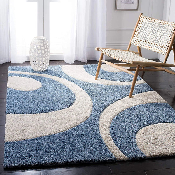 Augustan BLUE & IVORY Ripple Collection Plush Shag Rug - Image 1