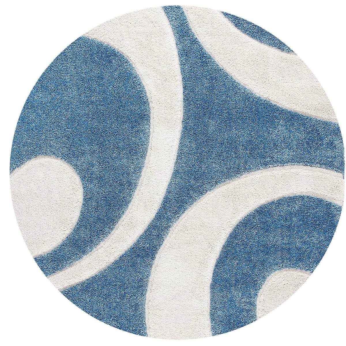 Augustan BLUE & IVORY Ripple Collection Plush Shag Rug Round Rug - Image 1