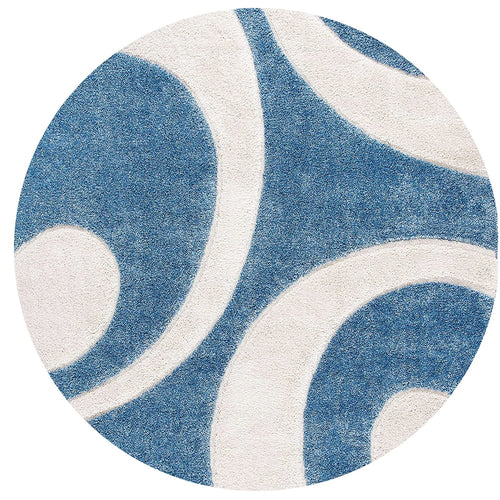 Augustan BLUE & IVORY Ripple Collection Plush Shag Rug Round Rug - Image 1