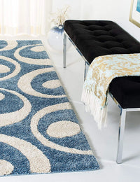 Augustan BLUE & IVORY Ripple Collection Plush Shag Rug Runner Rug - Image 1