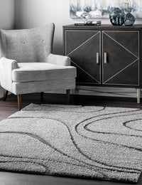 Augustan Grey Ripple Collection Plush Shag Rug - Image 2