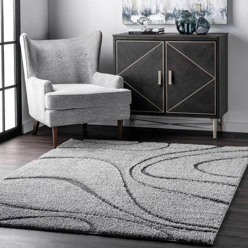 Augustan Grey Ripple Collection Plush Shag Rug - Image 2