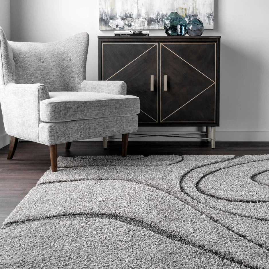 Augustan Grey Ripple Collection Plush Shag Rug - Image 5