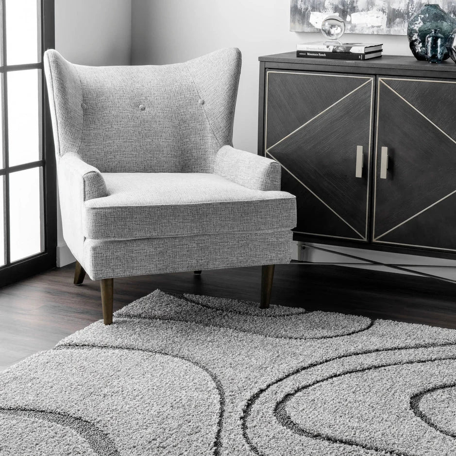 Augustan Grey Ripple Collection Plush Shag Rug - Image 6
