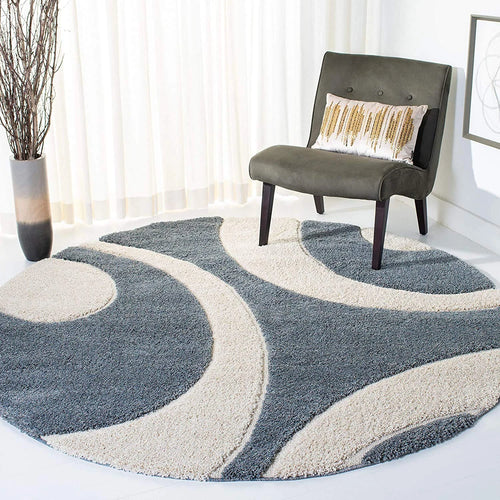 Augustan SLATE GREY Ripple Collection Plush Shag Rug Round Rug - Image 1