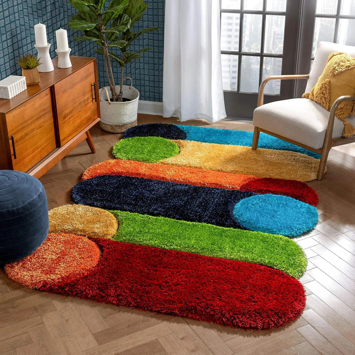 Baseball irregular Shags Plush Shag Rug - Image 1
