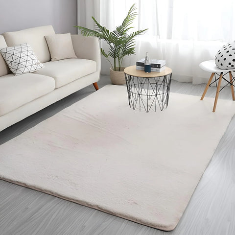 Beige Faux Rabbit Fur Rug - Image 1