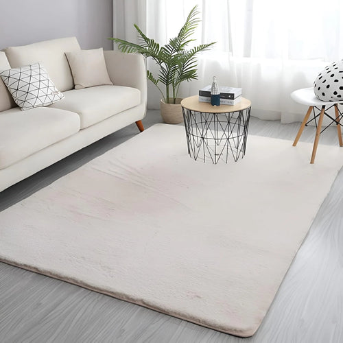 Beige Faux Rabbit Fur Rug - Image 1