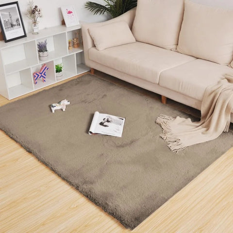 Beige, Taupe Faux Rabbit Fur Rug - Image 1