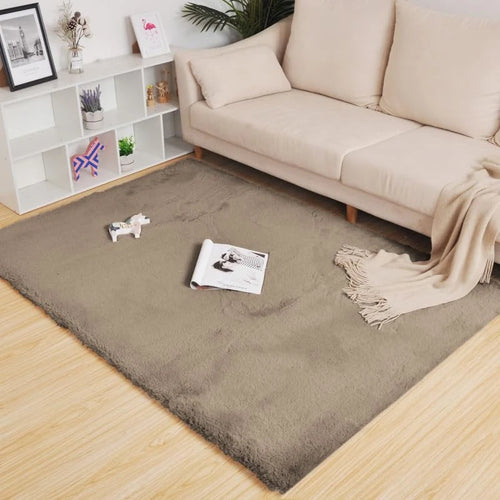 Beige, Taupe Faux Rabbit Fur Rug - Image 1