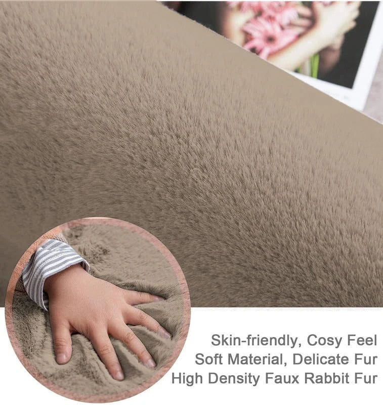 Beige, Taupe Faux Rabbit Fur Rug - Image 4