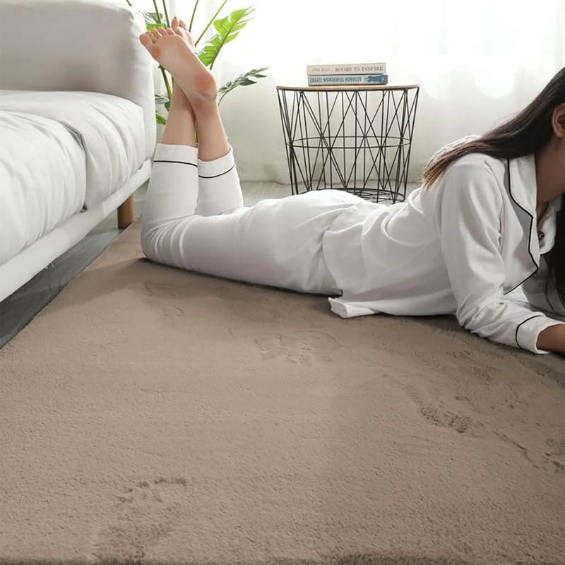 Beige, Taupe Faux Rabbit Fur Rug - Image 5
