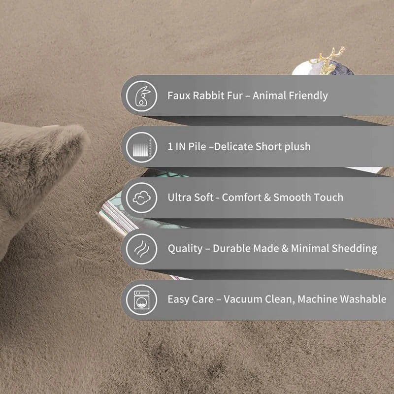 Beige, Taupe Faux Rabbit Fur Rug - Image 7