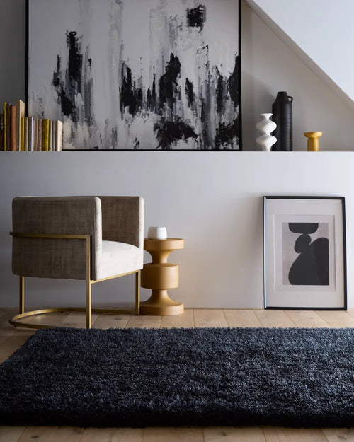 Black Solid Plush Shag Rug - Image 1