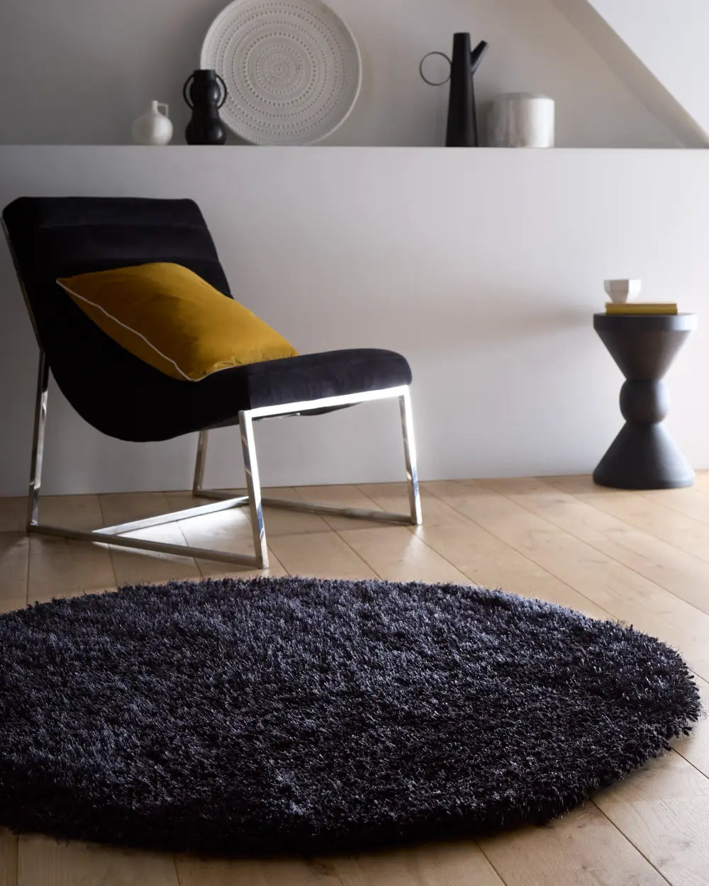 Black Solid Plush Shag Rug - Image 2
