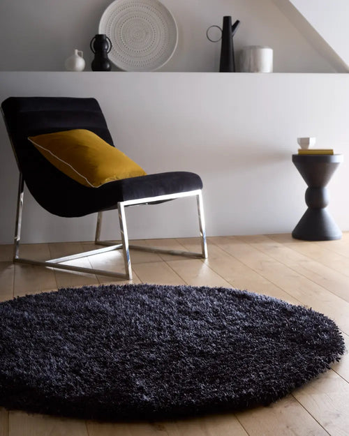 Black Solid Plush Shag Rug - Image 2