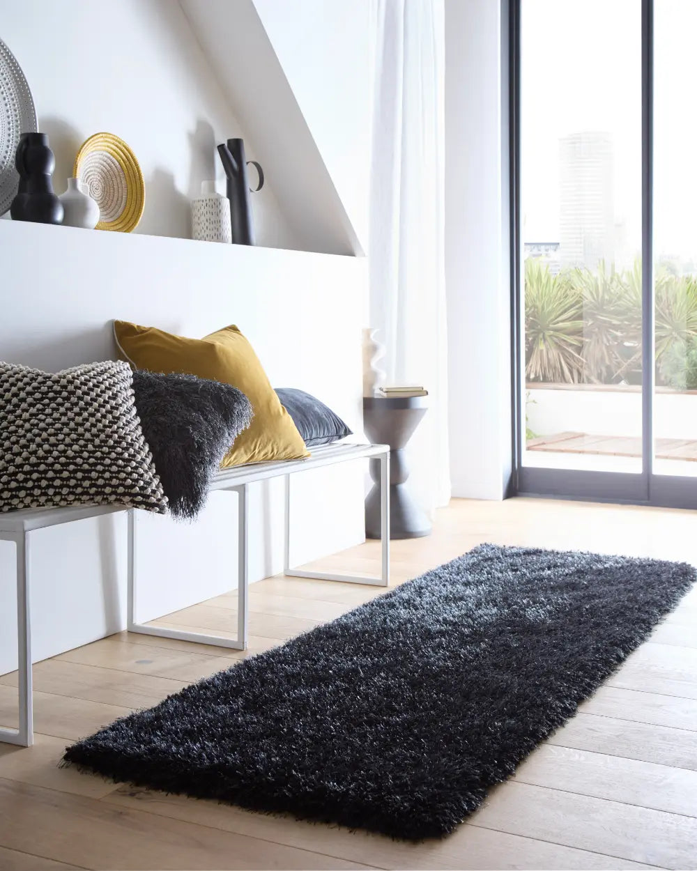 Black Solid Plush Shag Rug - Image 3