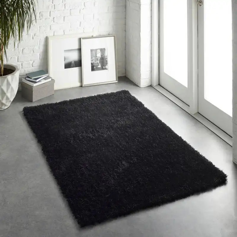 Black Solid Plush Shag Rug - Image 4