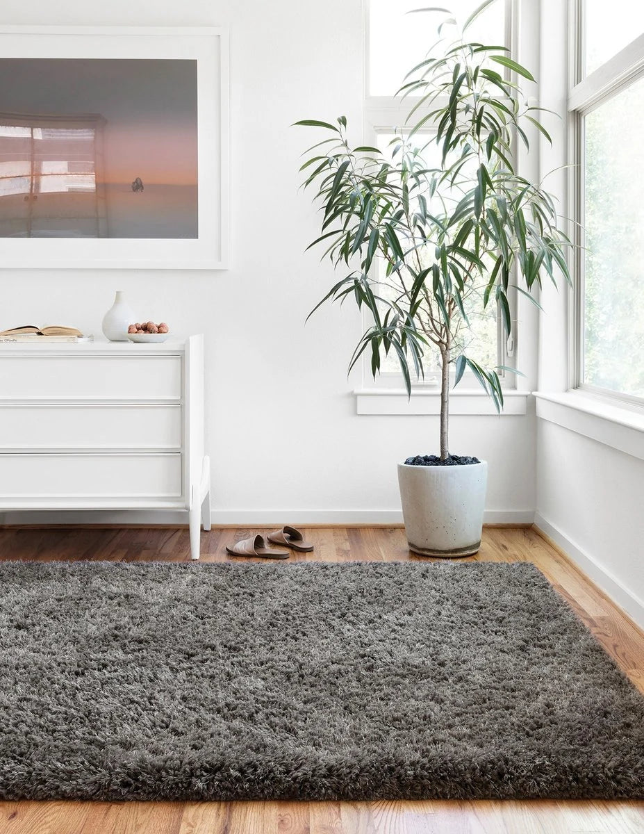 Charcoal Solid Plush Shag Rug - Image 1