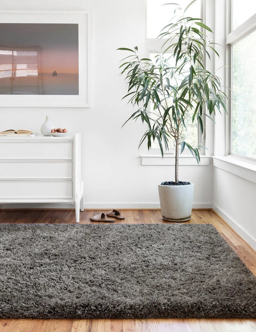 Charcoal Solid Plush Shag Rug - Image 1