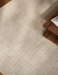 Check Block Grid Ivory Geometric Hand-Tufted Wool Rug - Image 1