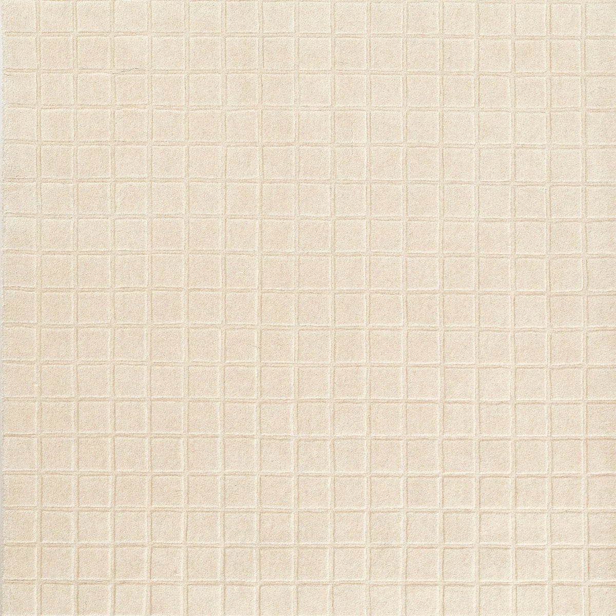Check Block Grid Ivory Geometric Hand-Tufted Wool Rug - Image 2
