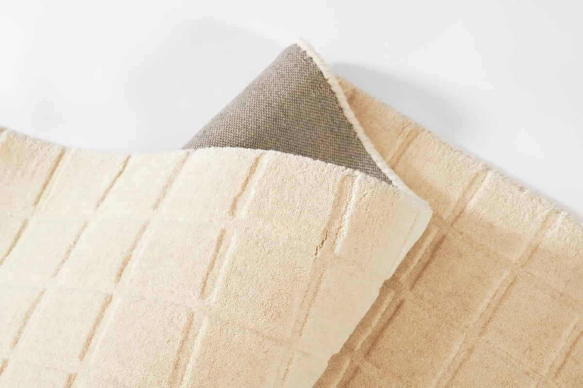 Check Block Grid Ivory Geometric Hand-Tufted Wool Rug - Image 3