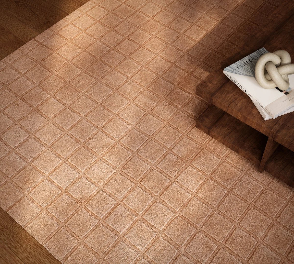 Check Blush Geometric Hand-Tufted Wool Rug - Image 1